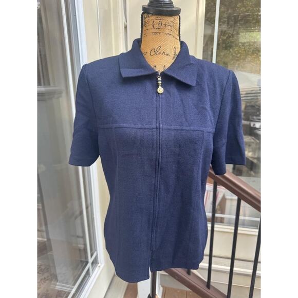 ST JOHN BASIC SANTANA KNIT NAVY KNIT JACKET SIZE 10 (JO100 - Picture 1 of 6
